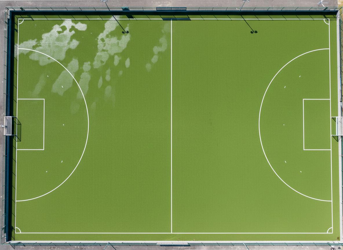 Aerial view of FIH Global water-based hockey turf pitch with automated irrigation system and 22mm pile