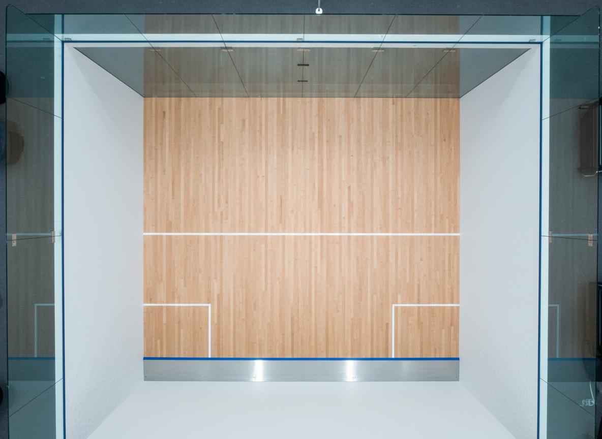 Aerial view of squash court with plaster wall system and glass back wall upgrade