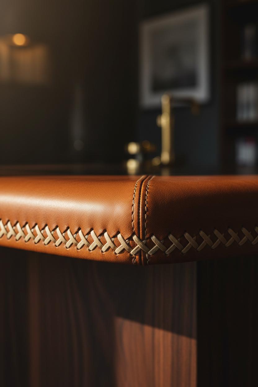 Hand-stitched leather counter edge